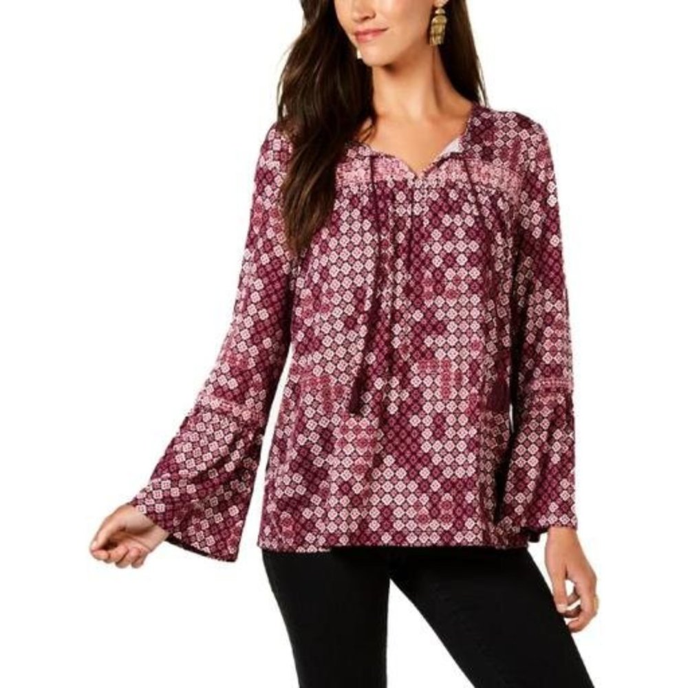 Style & Co. Womens Petites Printed Long Sleeve